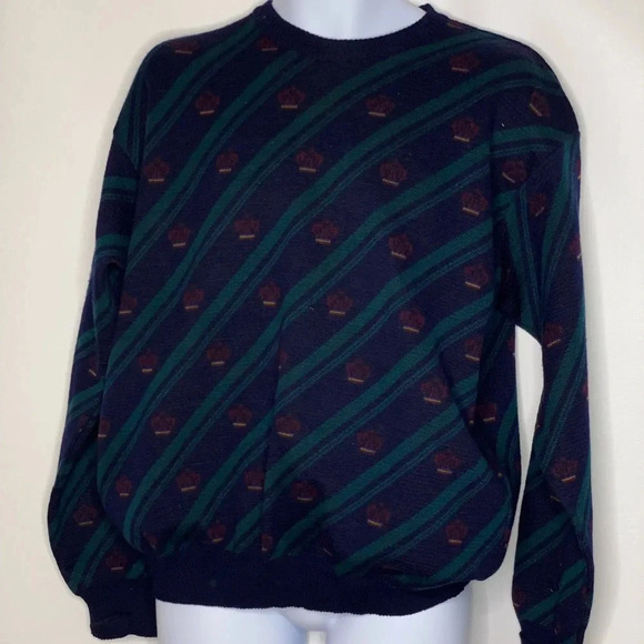Vintage Tricots St Raphael Wool Sweater Grandpa Sweater Pullover striped crown M - Picture 1 of 5